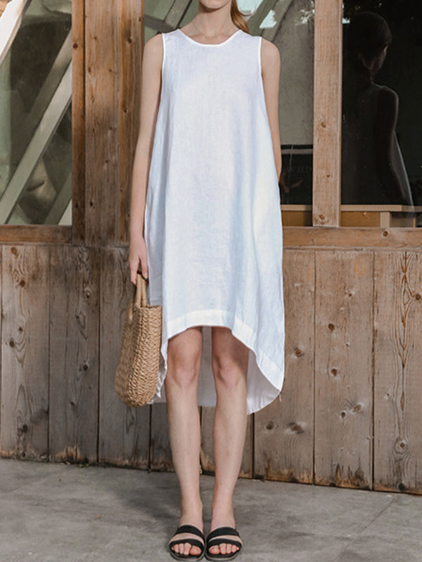 xakxx High-Low Loose Solid Color Round-Neck Midi Dresses