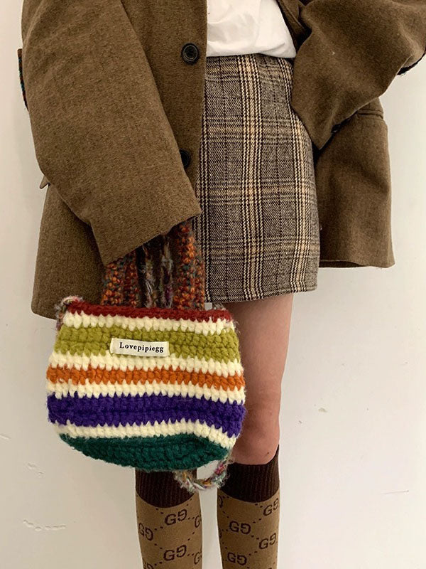 xakxx Colorful Contrast Color Crossbody Bag Woven Handbag