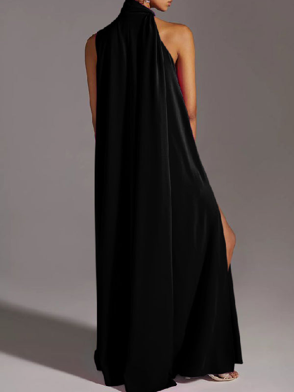 xakxx Sleeveless Solid Color Split-Side Round-Neck Maxi Dresses