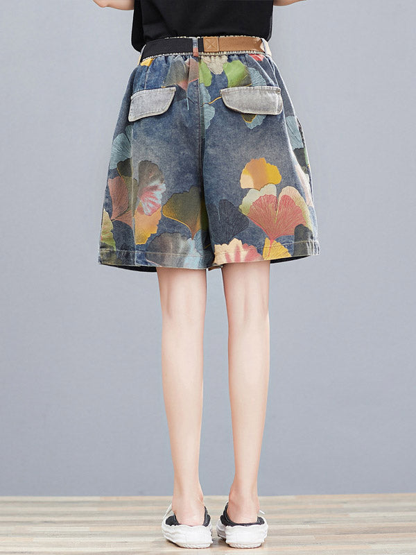xakxx Original Floral Wide Leg Denim Shorts Bottoms