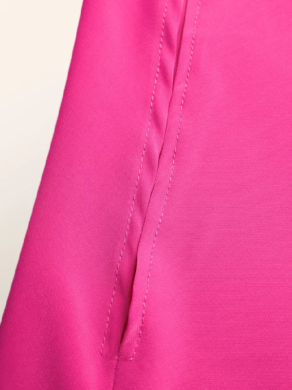 xakxx Simple Batwing Sleeves Lace-Up Solid Color High-Neck Midi Dresses