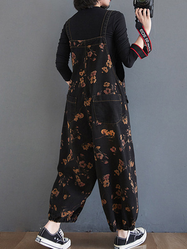 xakxx Original Floral With Pocket Harem Denim Overalls