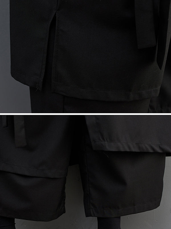 xakxx Wide Leg Loose Drawstring Solid Color Casual Pants Bottoms Culotte