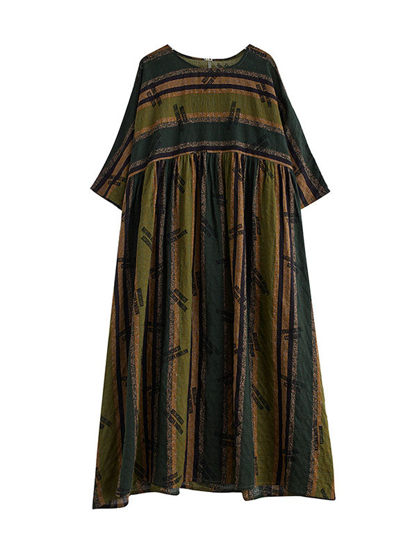xakxx Loose Striped Round-Neck Midi Dresses