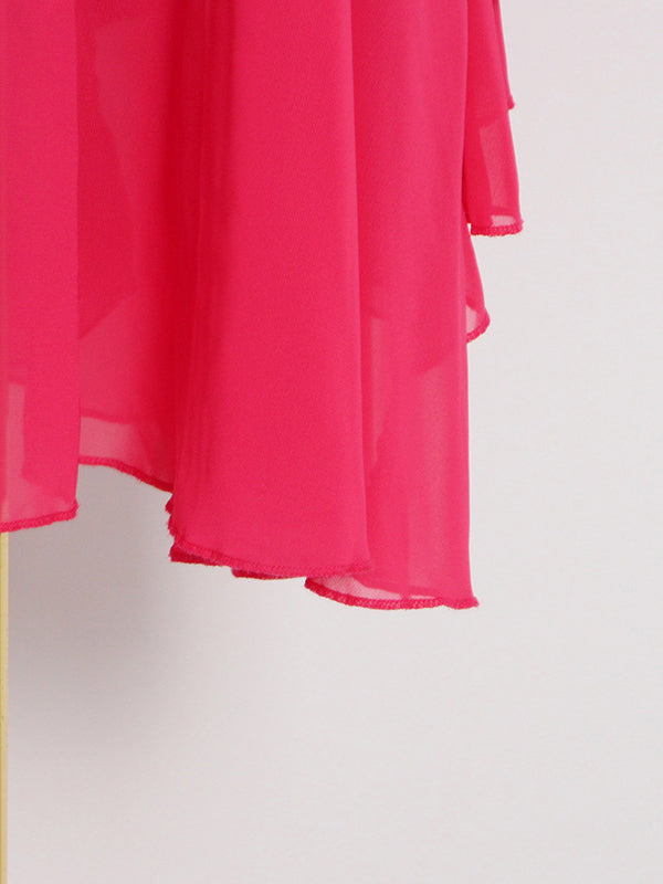 xakxx Loose Raglan Sleeve Solid Color Tiered Stand Collar Maxi Dresses
