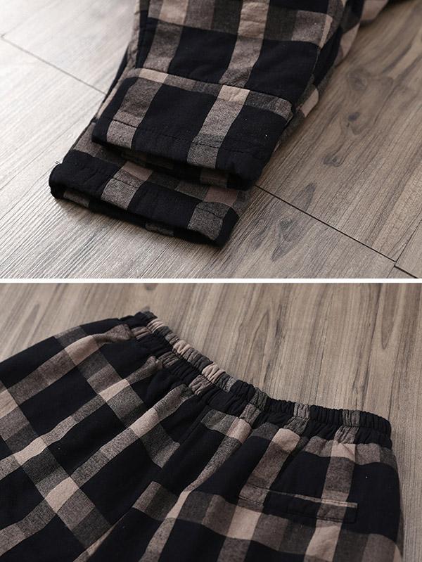 xakxx Vintage Plaid Thickening Pleated Harem Pants
