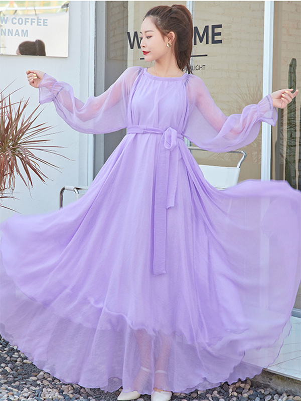 xakxx Artistic Retro Vintage Loose Solid Color Maxi Dress