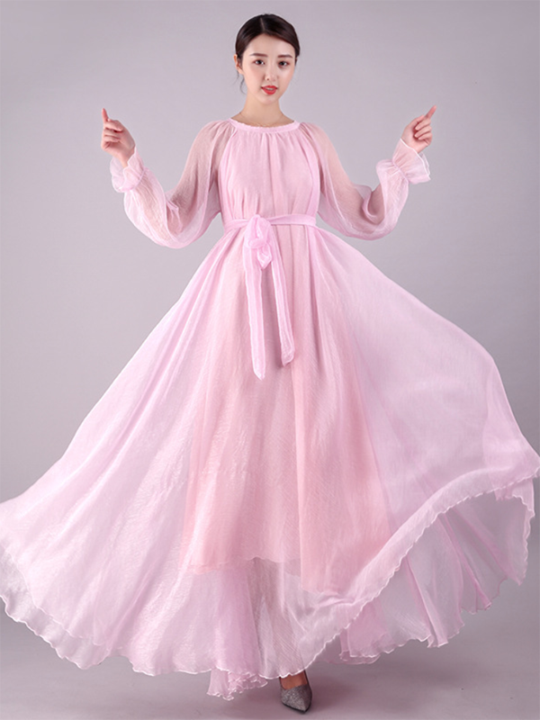 xakxx Artistic Retro Vintage Loose Solid Color Maxi Dress
