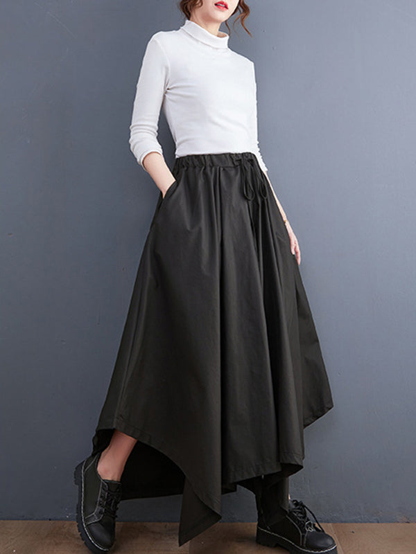 xakxx Cropped A-Line Drawstring Solid Color Pants Culotte