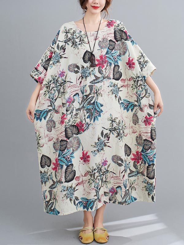 xakxx Vintage Floral Round-Neck Dress