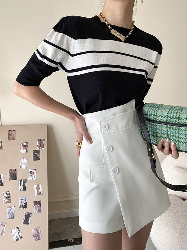 xakxx High Waisted Irregular Clipping Solid Color Culotte Shorts Bottoms