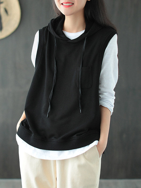 xakxx Artistic Retro Solid Hooded Vest