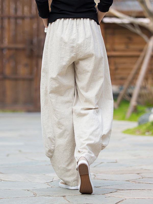 xakxx 7 Colors Casual Wide Leg High Waisted Solid Color Linen Pants