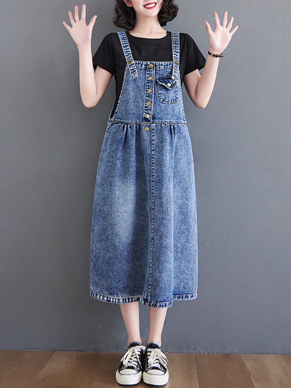 xakxx Original Sleeveless With Pocket Denim Dress