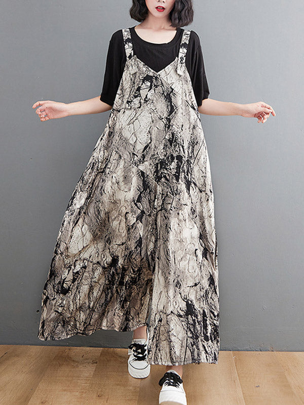 xakxx Vintage Printed Loose Wide Leg Overalls