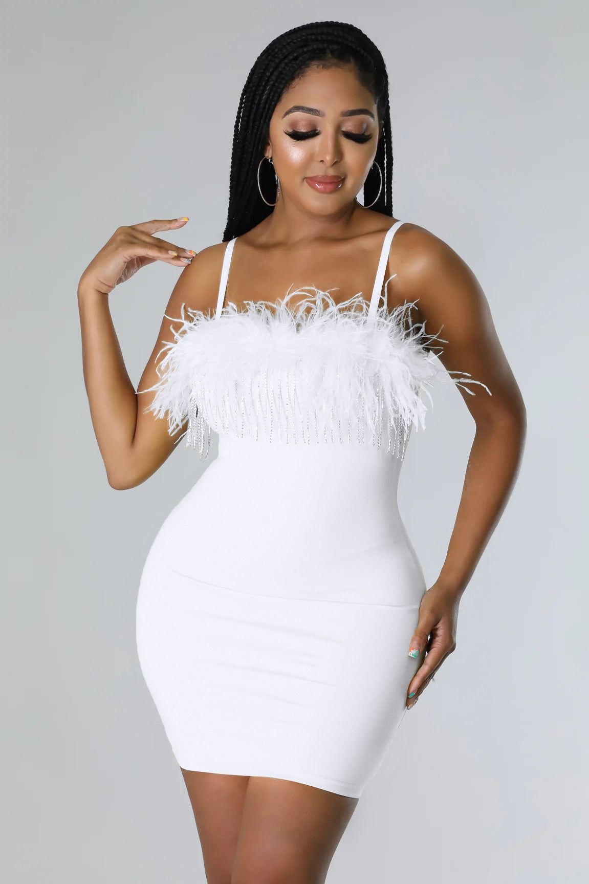xakxx Women's Fashion Sexy Nightclub Style Solid Color Summer Dress With Zipper Sling Brickwork Tassels Fur Short Dress