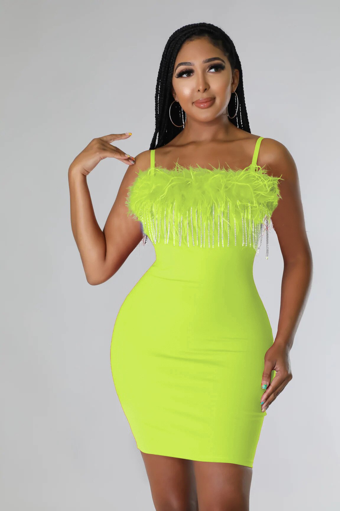 xakxx Women's Fashion Sexy Nightclub Style Solid Color Summer Dress With Zipper Sling Brickwork Tassels Fur Short Dress