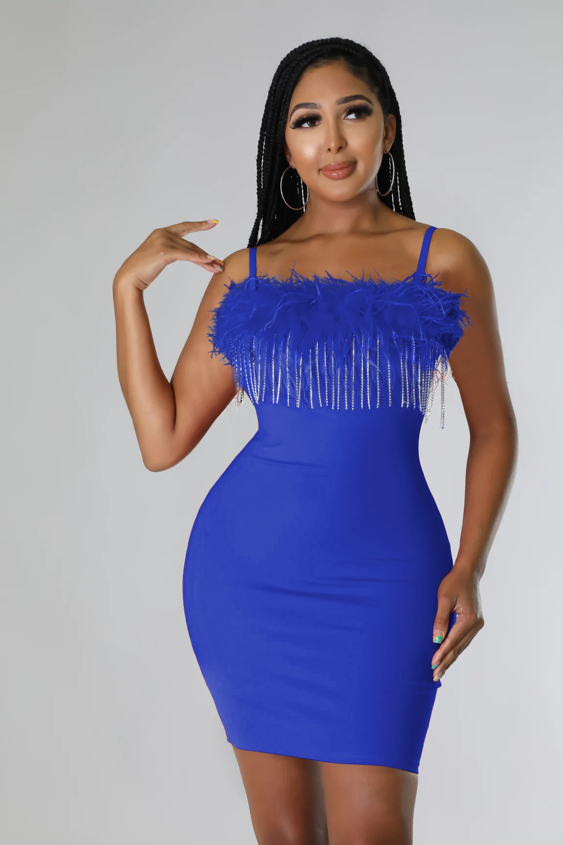 xakxx Women's Fashion Sexy Nightclub Style Solid Color Summer Dress With Zipper Sling Brickwork Tassels Fur Short Dress