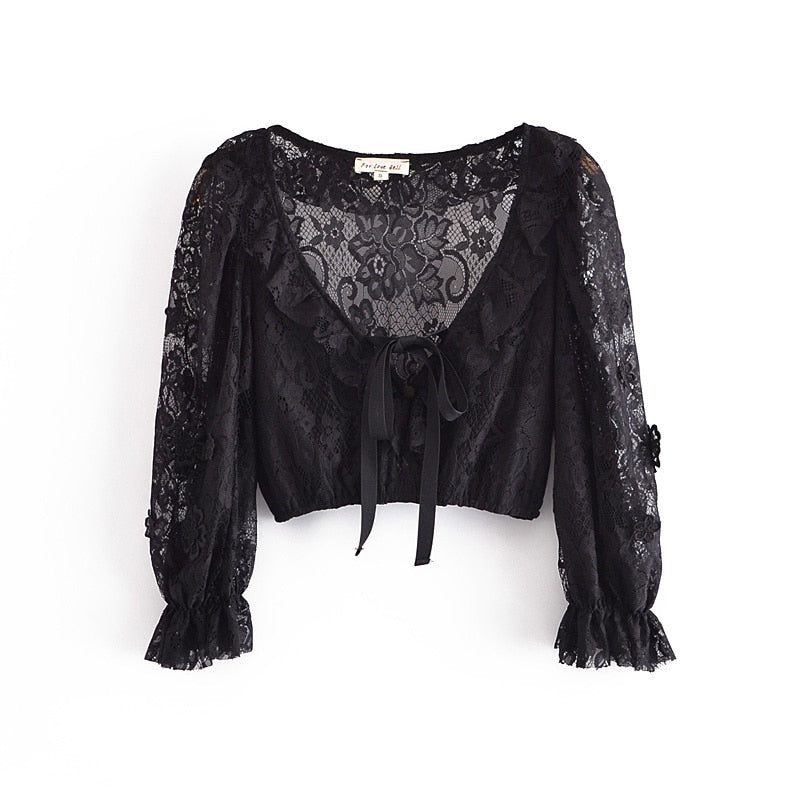 xakxx French Chiffon White Blouse Women Ruched Puff Sleeve Ruffles Tops Spring Summer Casual Fashion Vacation Short Shirt Black
