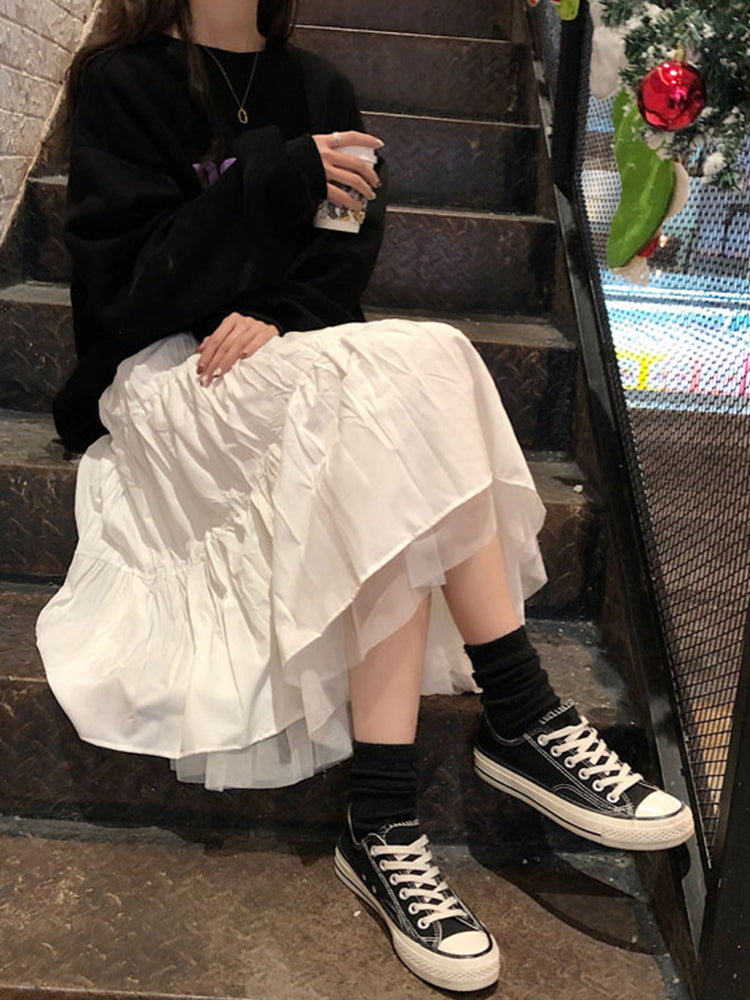Boho Long Skirts for Women Skirts Harajuku Korean Style White Black Maxi Skirt for Teenagers High Waist Skirt School Skirts