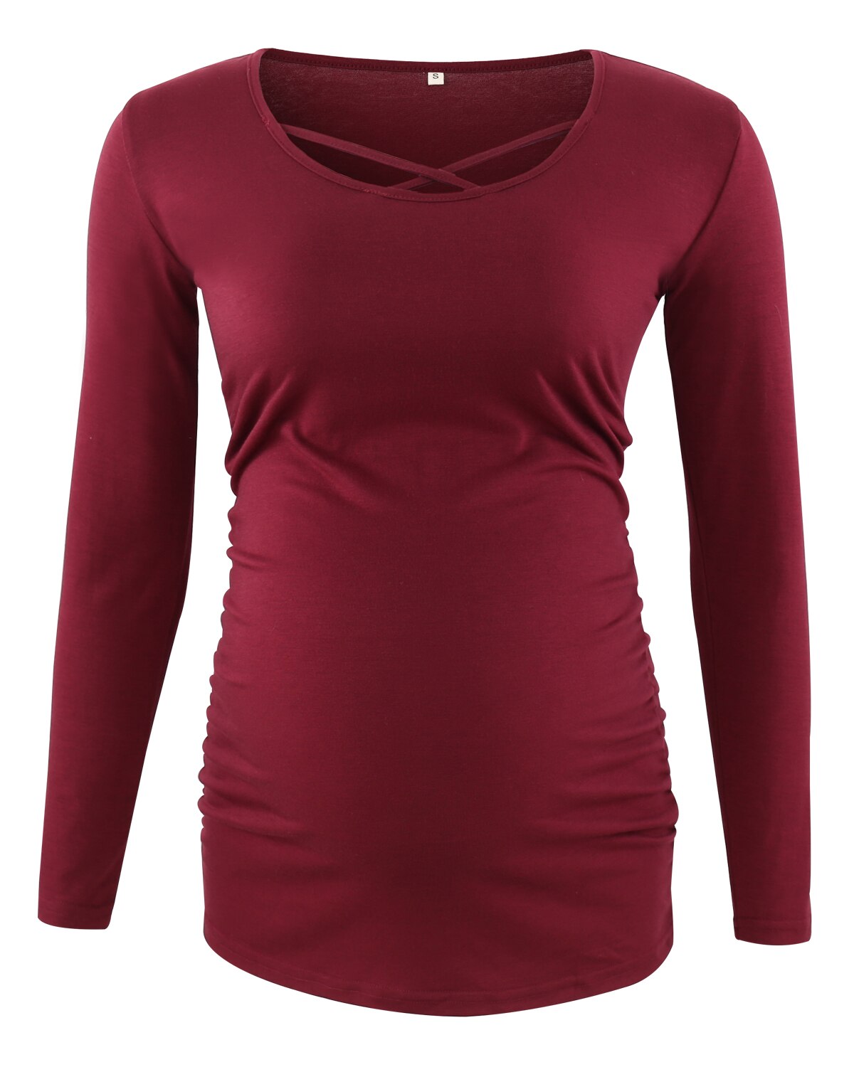 xakxx xakxx 1 Pack SAVE Mama Maternity Top Maternity Clothes Side Ruched O Neck Cross Long Sleeve Pregnancy Blouses Womens C