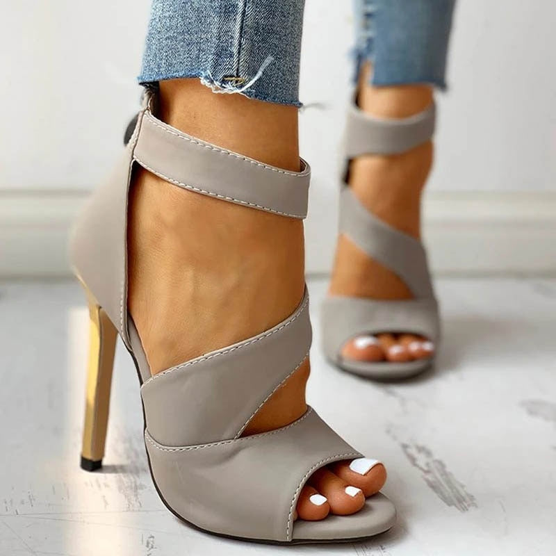 xakxx Back to school supplies Women Thin High Heels Summer Thin High Zipper Peep Toe Sandals Office Hollow Out Sandals Shoes Ladies High Heels Pumps