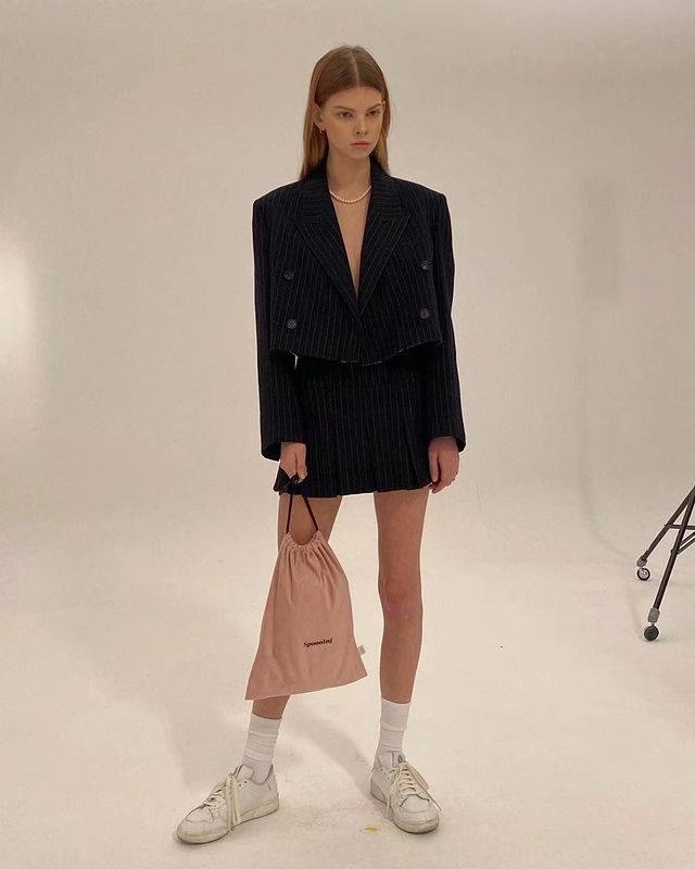 xakxx 2 Pieces Sets Women Fashion Office Stripe Cropped Blazers Jackets And High Wasit Mini Skirts Casual Chic Women Sets
