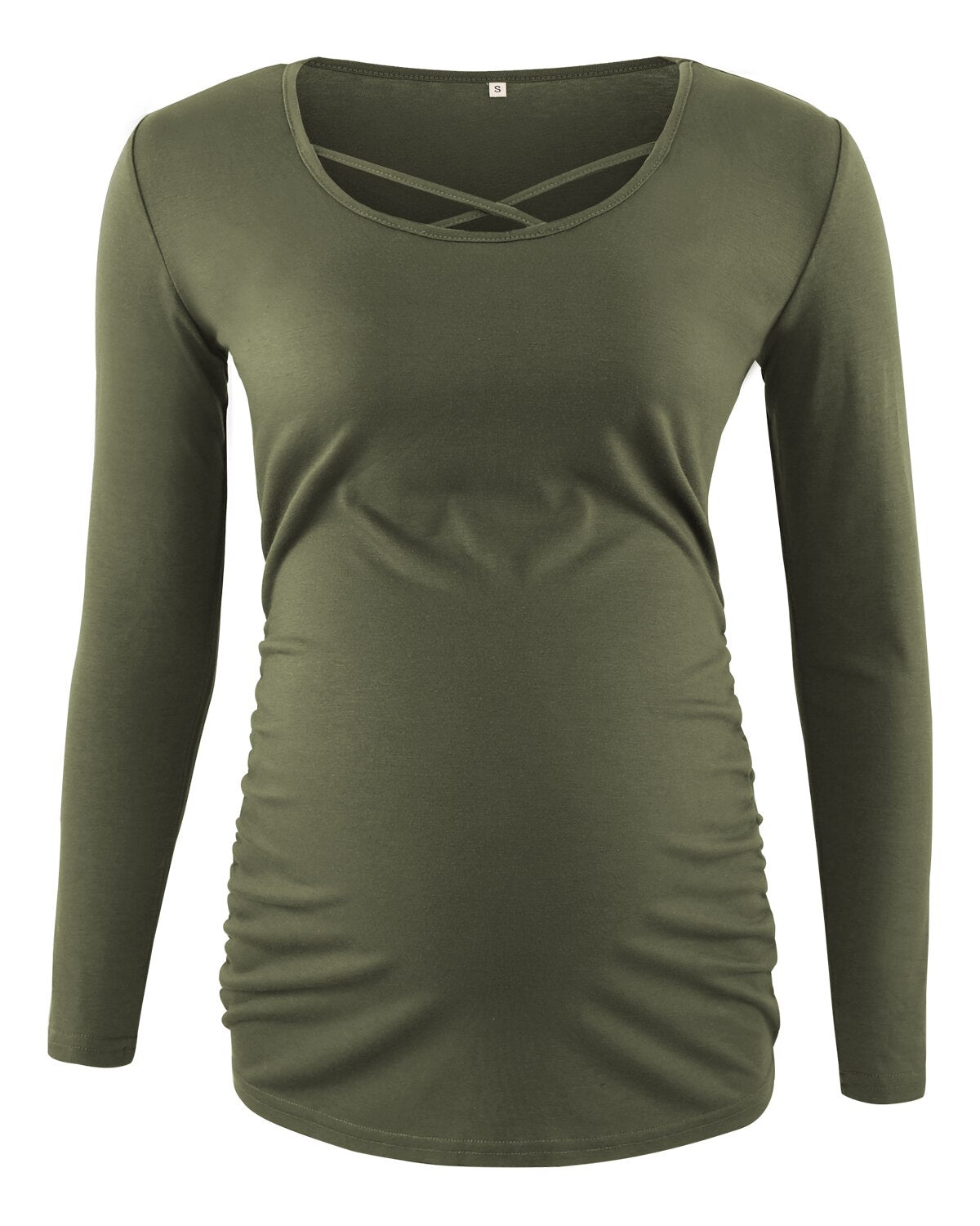 xakxx xakxx 1 Pack SAVE Mama Maternity Top Maternity Clothes Side Ruched O Neck Cross Long Sleeve Pregnancy Blouses Womens C
