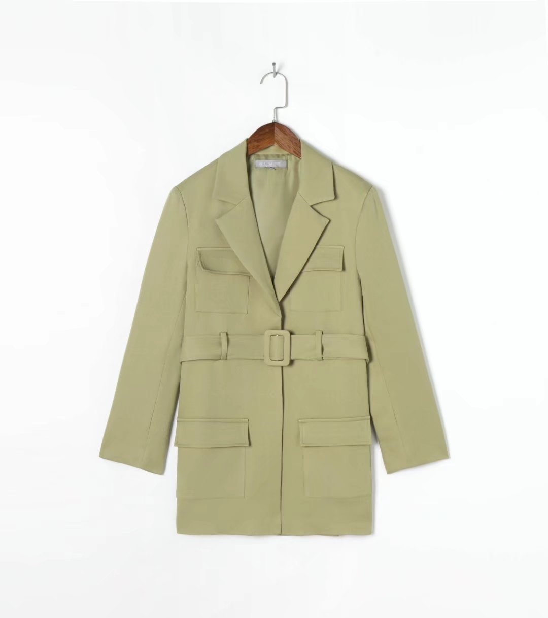 xakxx Women Solid Color Blazer Trench Coat Autumn Spring Office Lady Long Sleeve Tailored Collar Suit Jacket With Belt