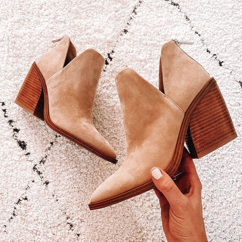 xakxx Autumn Winter Women Ankle Boots Fashion Pointed Toe High Heels Zipper Boots Female Shoes Roman Pumps Booties Botas Mujer