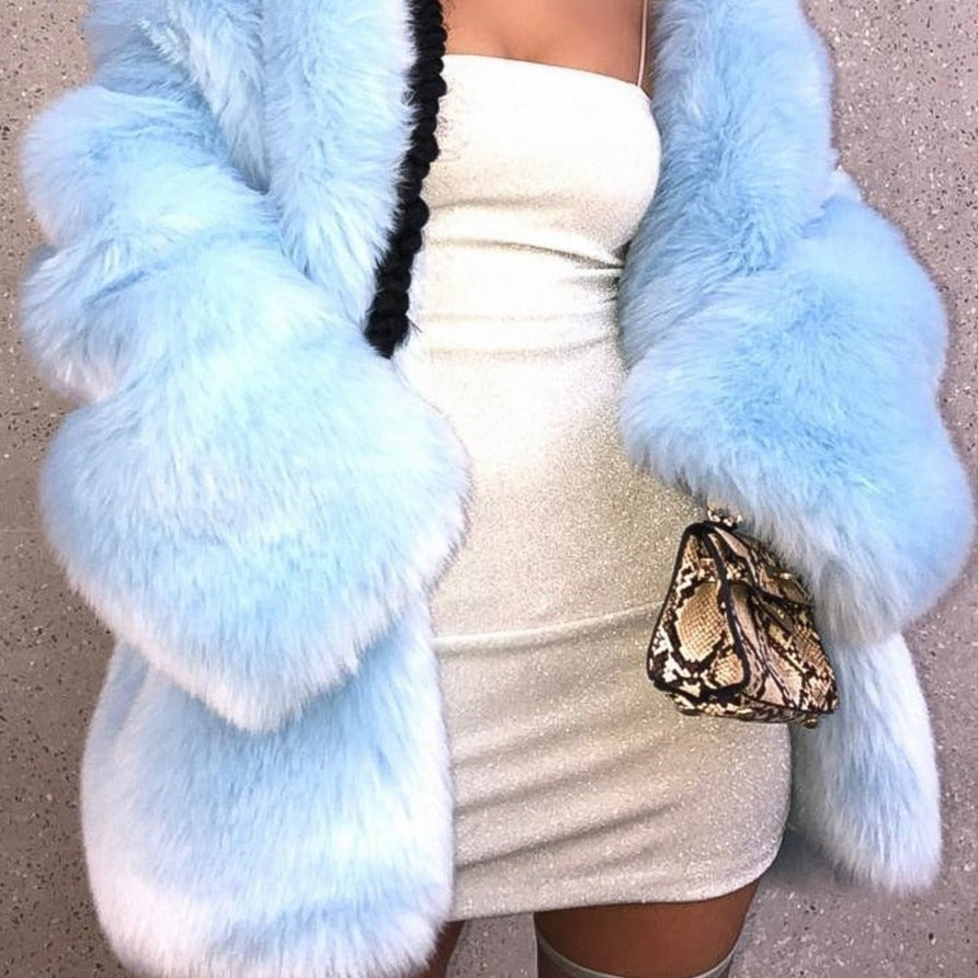 xakxx Luxury Faux Fur Coat For Women Oversize Loose O-Neck Jacket Winter Thicking Warm Street Clothing Girl Fashion Furry Fur Overcoat