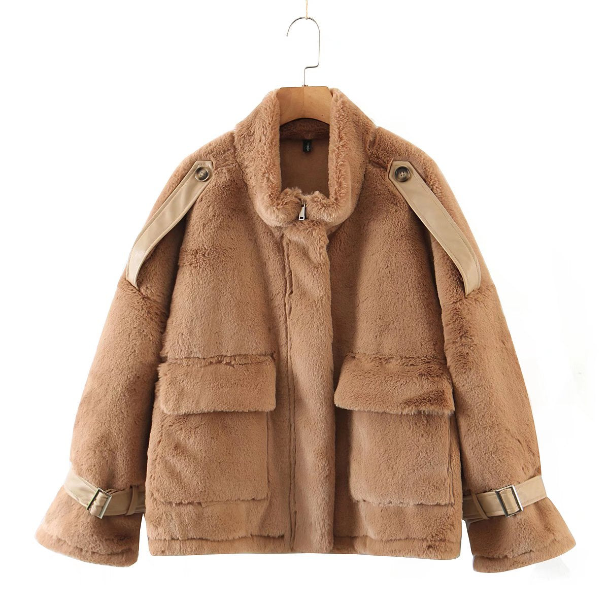 xakxx Winter Coat Women Faux Fur Coat Fashion Lapel Thick Loose Zipper Women's Jacket Causal Female Coat