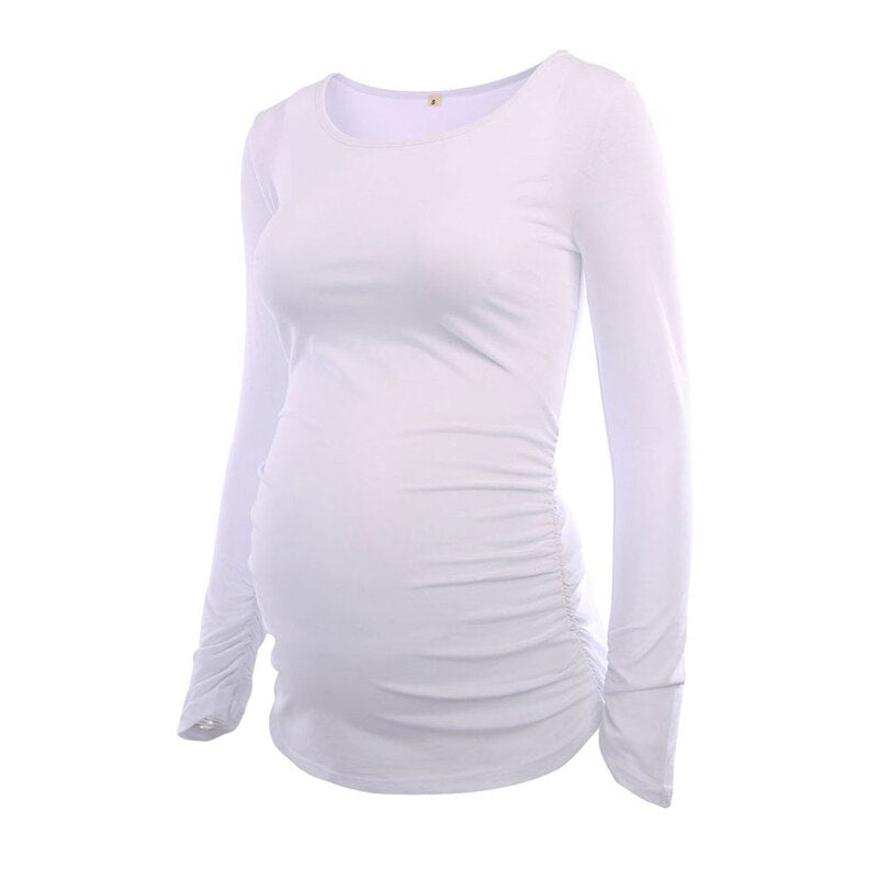 xakxx Women's Maternity Long Sleeve Pregnant Blouses Tops Flattering Side Ruching Maternity Clothes Pregnancy T-Shirt