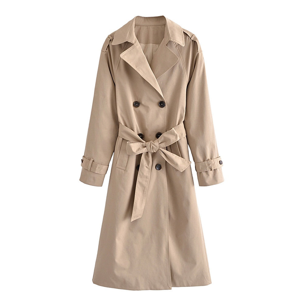 xakxx Elegant Lapel Double Breasted Long Women Trench Coats Autumn Winter Overcoat Full Sleeve Belted Ladies Windbreaker