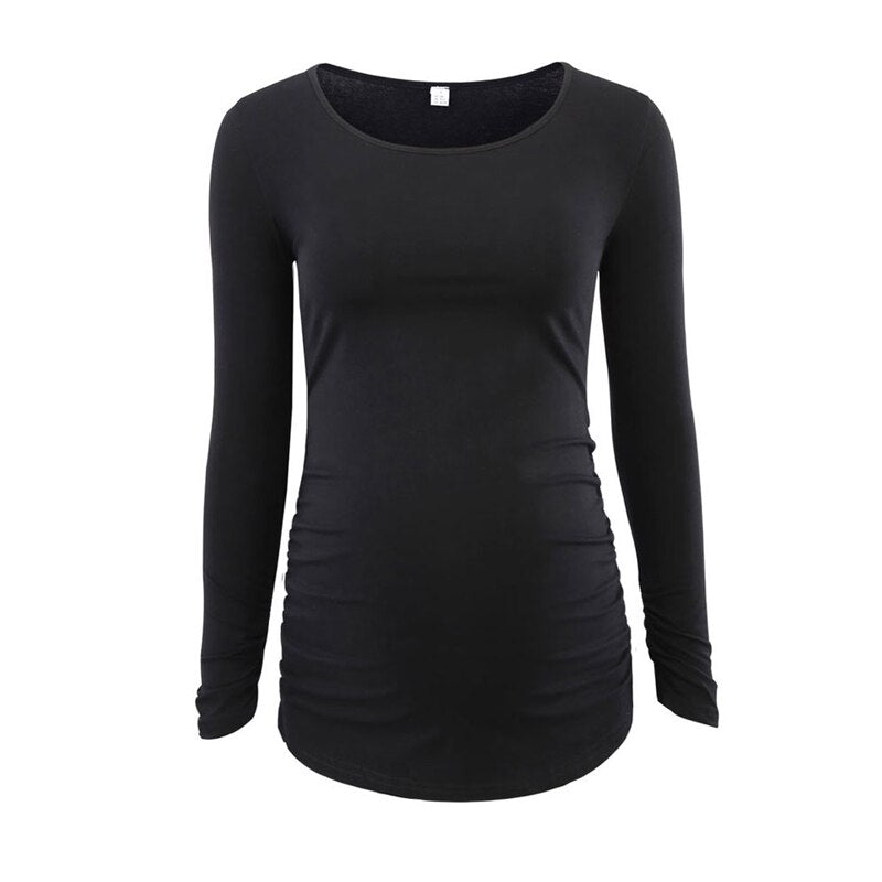 xakxx Women's Maternity Long Sleeve Pregnant Blouses Tops Flattering Side Ruching Maternity Clothes Pregnancy T-Shirt