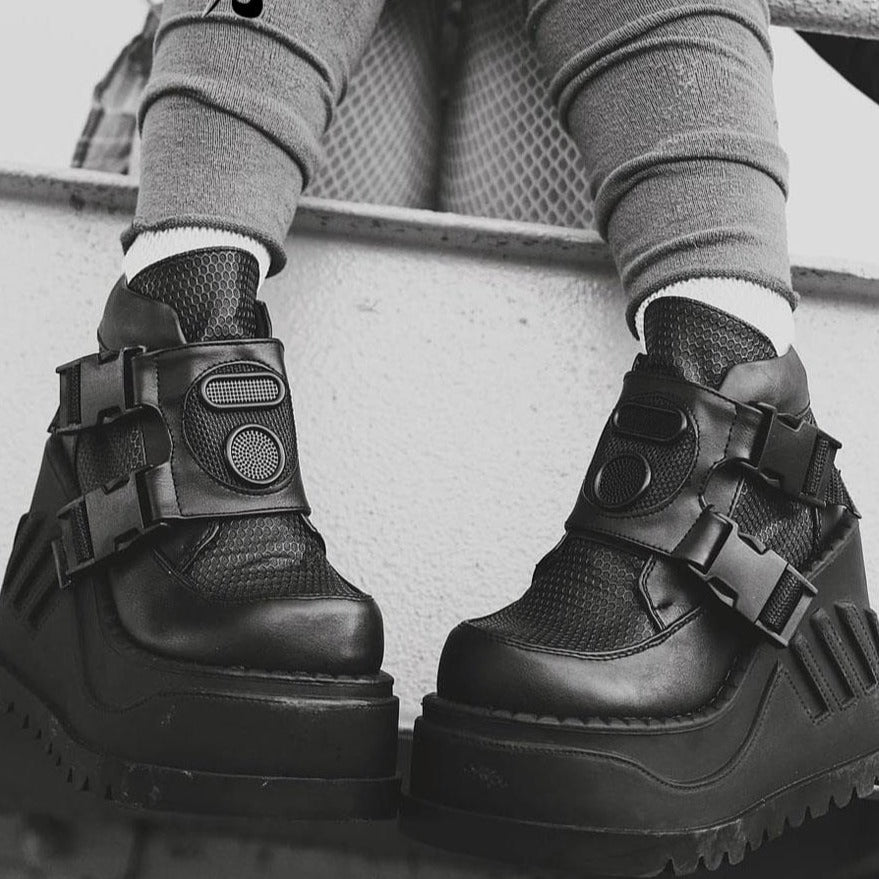 xakxx Big Size 43 Brand Design Steet Cool Fashion Black Gothic Style Girls High Heels Wedges Shoes Woman Platform Casual Ankle Boots
