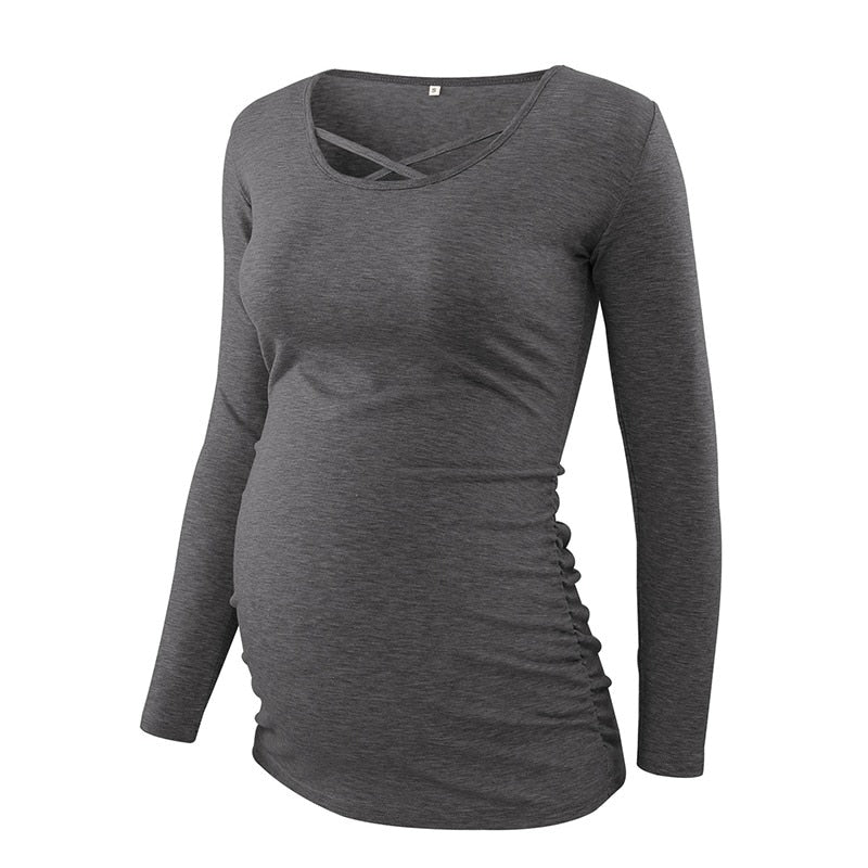 xakxx Women's Maternity Long Sleeve Pregnant Blouses Tops Flattering Side Ruching Maternity Clothes Pregnancy T-Shirt