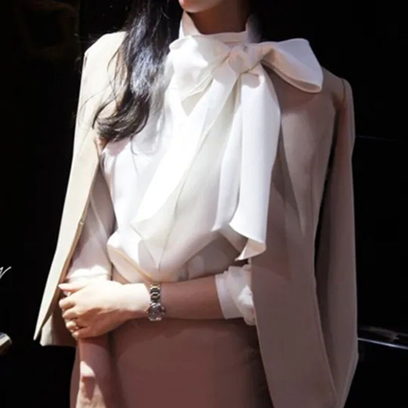 xakxx xakxx Black Friday Korean Women's Chiffon Blouses Autumn New Fashion Bow Long Sleeve Shirt Black White Elegant Streetwear Woman Tops