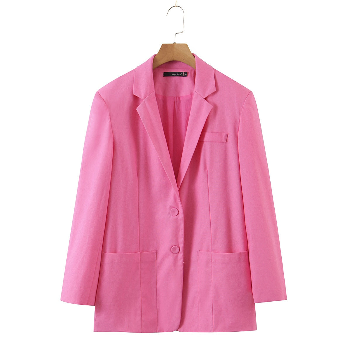 xakxx Women Fashion Loose Blazer Mujer Double Pockets Single Breasted Chic Suit Jacket Ladies Green Streetwear Outerwear