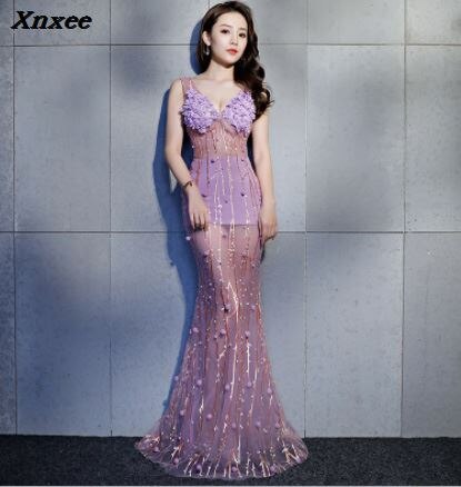 Graduation Prom High-Quality Spring New Red Forged Dress Women'S Sexy V-Neck Long-Sleeved Ruffled Female Evening Party Runway Vestidos