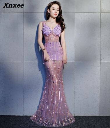 Graduation Prom High-Quality Spring New Red Forged Dress Women'S Sexy V-Neck Long-Sleeved Ruffled Female Evening Party Runway Vestidos