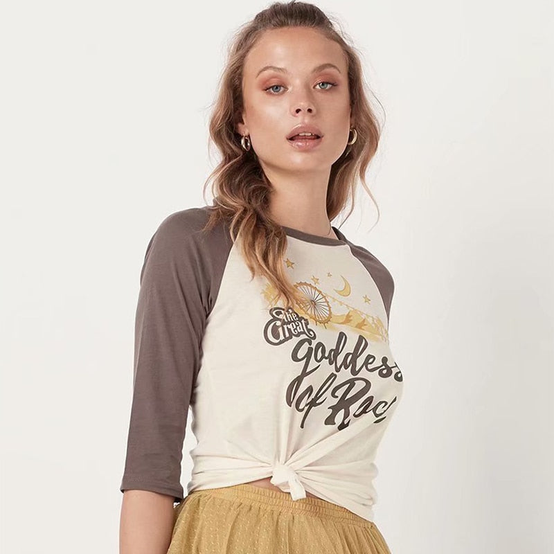 xakxx Elegant Apricot Beach Summer Tshirt Moon And Stars Color Patchwork O Neck Holiday Boho Tees Tops Designer New Arrivals