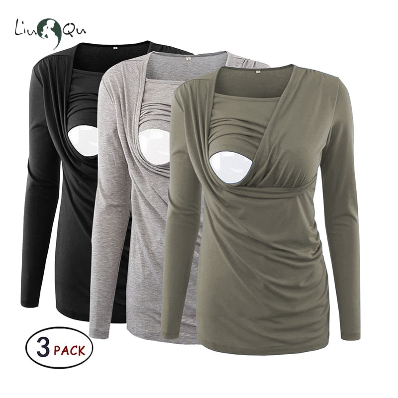 Breastfeeding Maternity Clothes Pregnancy T Shirt Long Sleeve Blouse Women Top Pregnant Women Clothing Plus Size S-XL