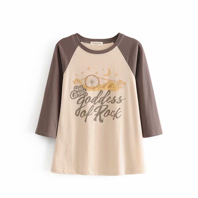 xakxx Elegant Apricot Beach Summer Tshirt Moon And Stars Color Patchwork O Neck Holiday Boho Tees Tops Designer New Arrivals