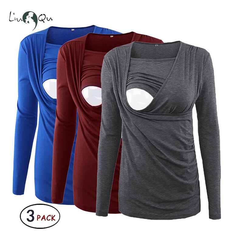 Breastfeeding Maternity Clothes Pregnancy T Shirt Long Sleeve Blouse Women Top Pregnant Women Clothing Plus Size S-XL