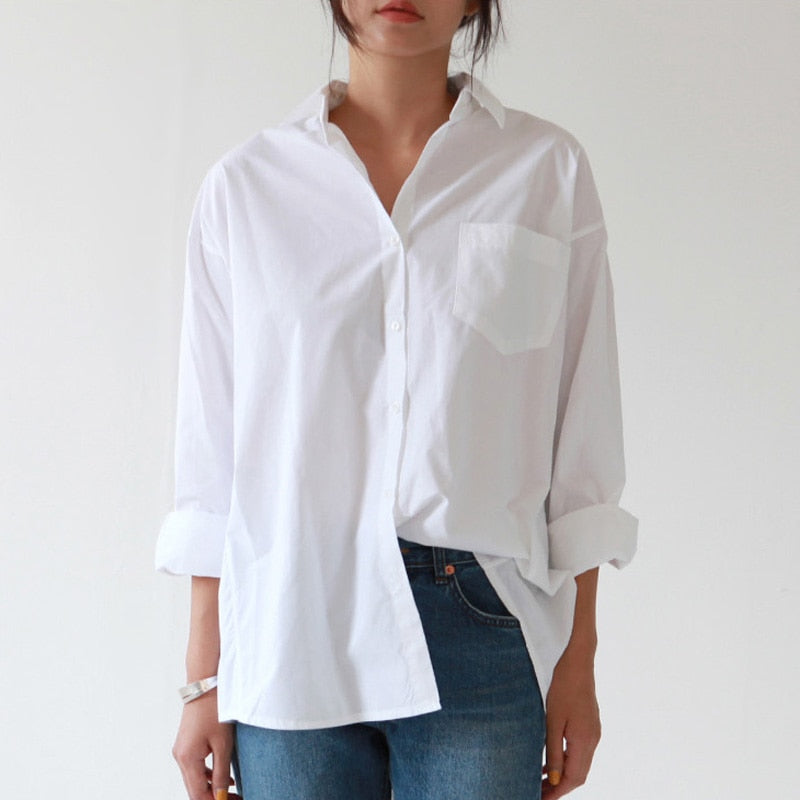 Casual Loose Women Shirts Autumn New Fashion Collar Plus Size Blouse Long Sleeve Buttons White Shirt Women Tops Streetwear