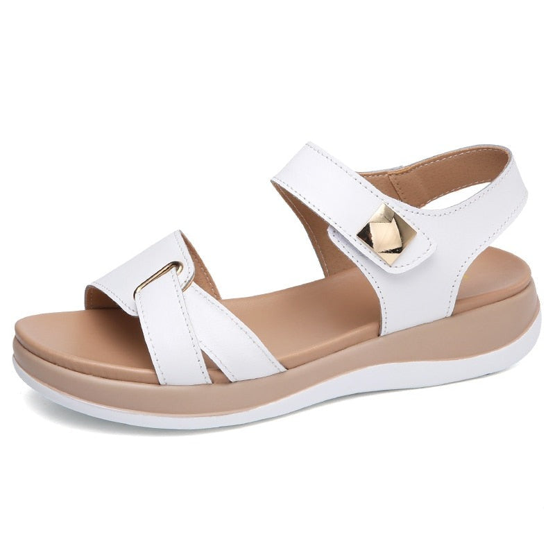 xakxx Women Female Ladies Mother Genuine Leather Shoes Sandals Flats Soft Hook Loop Korean Bling Summer Beach Size 35-40