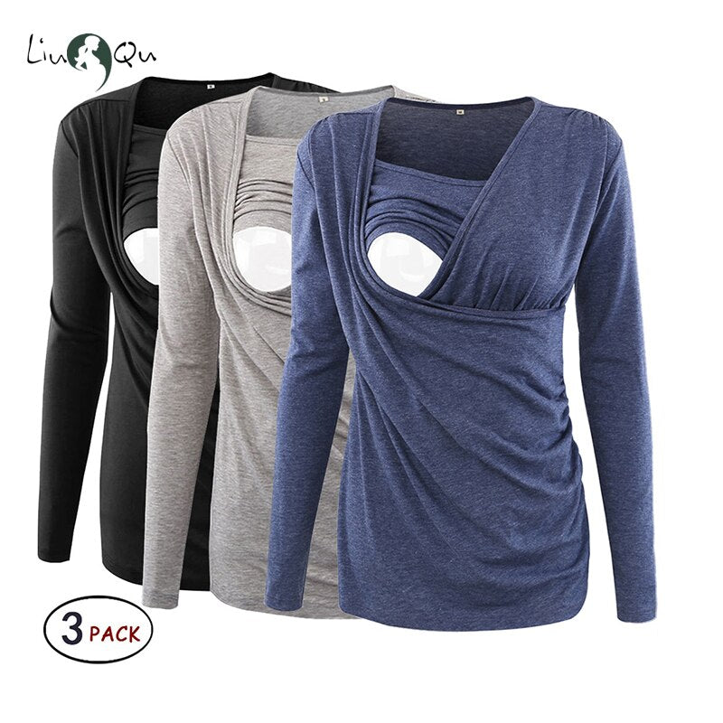 Breastfeeding Maternity Clothes Pregnancy T Shirt Long Sleeve Blouse Women Top Pregnant Women Clothing Plus Size S-XL