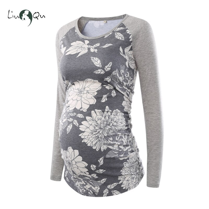 xakxx Women's Maternity Long Sleeve Pregnant Blouses Tops Flattering Side Ruching Maternity Clothes Pregnancy T-Shirt