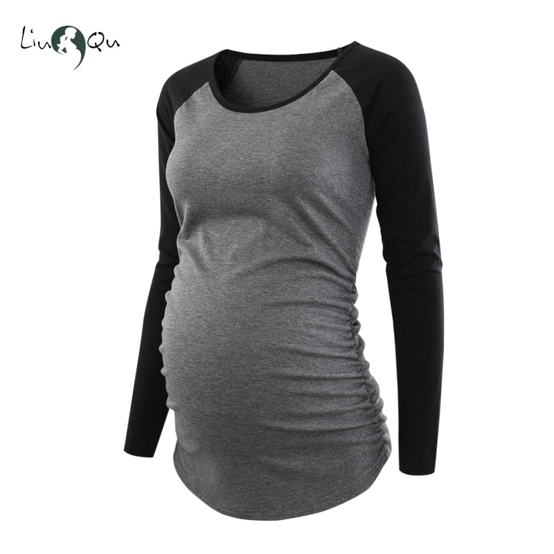 xakxx Women's Maternity Long Sleeve Pregnant Blouses Tops Flattering Side Ruching Maternity Clothes Pregnancy T-Shirt